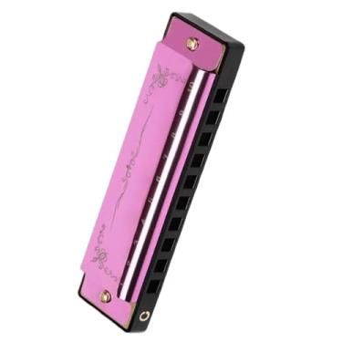 Imagem de Gaita profissional profissional 10 furos 20 notas gaita em chave C com uma capa colorida adequada (Roxo)