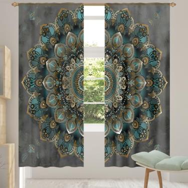 Imagem de 2 conjuntos de painéis vintage mandala étnica cortinas transparentes arejadas com filtro leve painéis de cortina leve cortina de porta janela para sala de estar, quarto, jantar, 192 cm de comprimento
