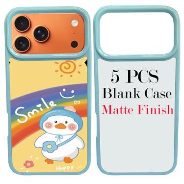 Imagem de JUSTRY 5 conjuntos de capas de telefone em branco de sublimação para iPhone 17 Pro, 2 em 1 2D DIY TPU capa móvel em branco capa de borracha macia + inserções foscas, fácil de sublimar azul sublimado