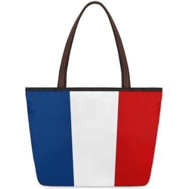 Imagem de hongjinglin Sacola grande feminina de pano de trabalho com bandeira francesa, com zíper, reutilizável, bolsa de mão de mercearia, casual, para viagem, trabalho, férias, praia, compras, academia