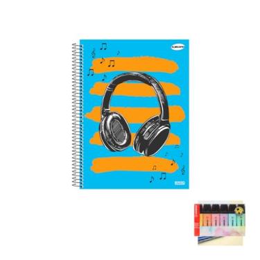 Imagem de Kit Caderno Masculinos 10 Matérias Capa Dura 200 Folhas + Caneta Esferográfica 0.7mm Sortida + Marca Texto Boss 6 Cores Pastel