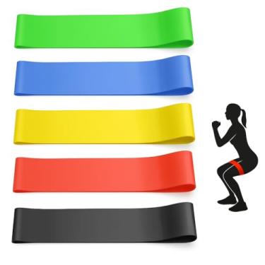 Imagem de Kit 5 Mini Band Elastico para Exercicio Academia Treino em Casa Latex Resistencias Leve Medio Forte Extra Forte Super Forte Mobilidade Alongamento Reabilitacao Musculacao
