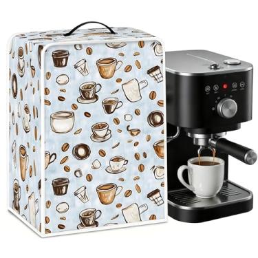 Imagem de BVBOX Capa para cafeteira, durável, à prova de poeira, mistura de algodão e poliéster, leve, protetor de aparelho de ajuste universal para bancada de cozinha (grãos de café)