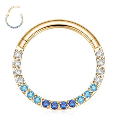 Imagem de PEAKLINK 16G 18G 316L Aço Inoxidável CZ/OPALA Piercing Septo Clicker Anel de Nariz Articulado Brincos Daith Piercing Conch Jewelry Helix Cartilage Tragus Lobe Belly Hoop Brinco, Sem Pedra Preciosa