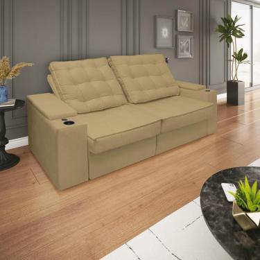 Imagem de Sofá Retratil Reclinavel 3 Lugares 2,30m Porta Copo Usb Sala Cor:capuccino Capuccino