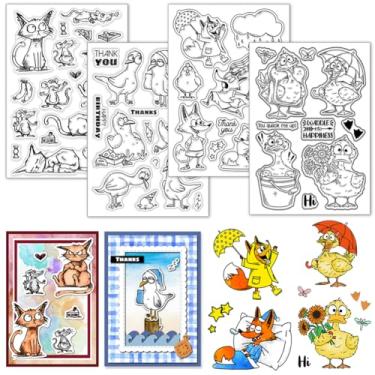 Imagem de GLOBLELAND Conjunto de carimbos transparentes de animais de desenho animado de 4 folhas para scrapbooking de gato engraçado, pato fofo, conjunto de carimbos transparentes para fazer cartões, faça você