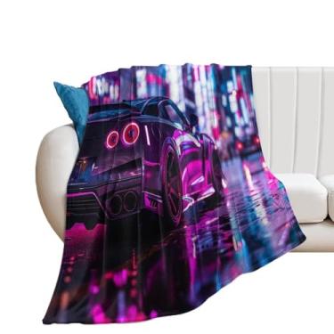 Imagem de HouLaiZhe Cobertor Super Macio Flanela JDM Carro Esportivo R35 sob Luzes Neon Cobertores de Refrigeração Leve para Sofá-Cama Cadeira Sofá Carro Viagem ao Ar Livre Leve Quente 76 cm x 101 cm