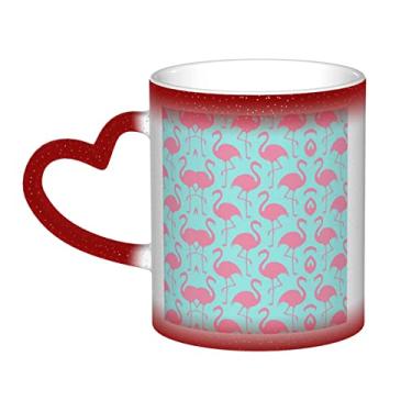 Imagem de Xícara de café divertida de flamingo rosa, copo de cerâmica com mudança de cor sensível ao calor 12 Oz, para café/chá/leite/cacau, para adolescente/aniversário/festival/presentes
