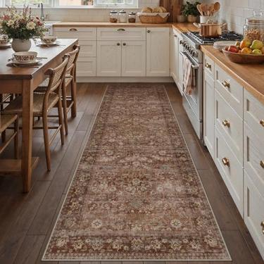 Imagem de HUGEAR Tapete de corredor 7,5 x 25,4 cm, lavável à máquina, tijolo, vermelho, corredor, interior, tapete floral, tapete macio, para quarto, sala de estar, escritório, sala de jantar, cozinha