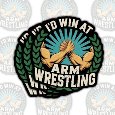 Imagem de 3 adesivos I'd Win at Arm Wrestling, decalques de vinil com citação engraçada de força para laptop, notebook, garrafa hidráulica, garrafa de água, para-choque de carro, presente para atletas