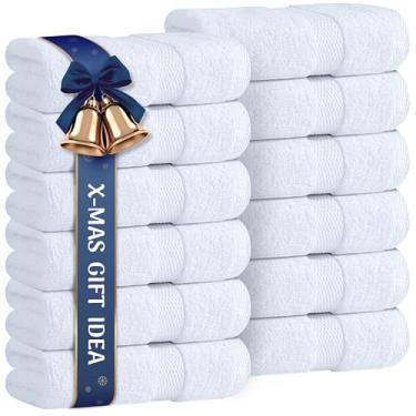 Imagem de Toalhas de banho brancas para corpo e rosto, panos de lavagem de algodão a granel pacote com 12, roupas de lavagem de dedo de spa de flanela 30 x 30 cm, toalhas de ginástica macias e absorventes