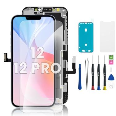 Imagem de Kit de substituição de tela LCD para iPhone 12/12 Pro com moldura e digitalizador, montagem completa com ferramentas de reparo e adesivo à prova d'água – para iPhone 12/12 Pro (6,1 polegadas)