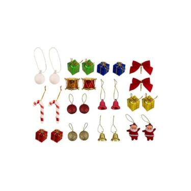 Imagem de Kit Enfeite de Natal com 20 Peças, Decoração para Mini Árvores, Vermelho Dourado e Prata, 2,5cm, Polipropileno Poliestireno Poliéster
