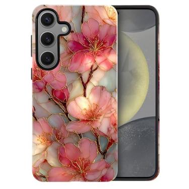 Imagem de heindiy Compatível com Samsung Galaxy S24 FE, capa brilhante, proteção total, à prova de choque, anti-arranhões, capa de TPU, capas para homem, mulher, flores rosa, vitrais