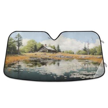 Imagem de Wassud Para-brisa para-sol acessórios de carro dobrável para janela frontal de carro blocos raios UV casa de madeira sombra refletiva 80 x 144 cm