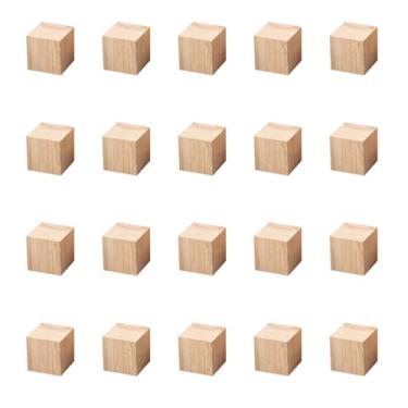 Imagem de Blocos de madeira pacote com 20 cubos de madeira inacabados de 2,5 cm para artesanato, projetos e decoração de bricolage, pequenos quadrados de madeira em branco natural para construção, triagem e