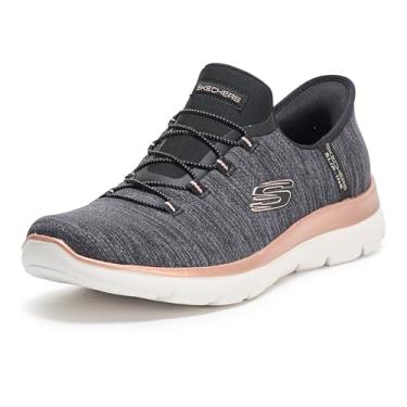 Imagem de Skechers Tênis feminino Summits Hands Free Slip-ins, Preto, ouro rosa, 10.5 Wide