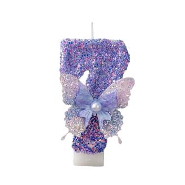Imagem de Vela de aniversário borboleta roxa número 7 velas de bolo de lavanda para decoração de festa Velitas para Pastel de Cumpleaños Morado (número 7)