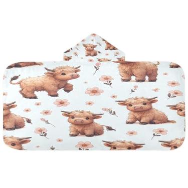 Imagem de Burbuja Toalha de banho com capuz de vacas fofas para crianças, toalha de praia de pelúcia macia absorvente para meninas e meninos 3-10 anos, 61 x 127 cm
