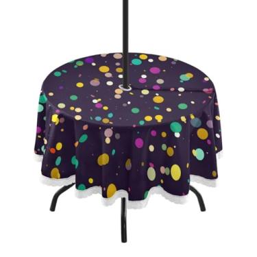 Imagem de CEBUGI Toalha de mesa redonda para ambientes externos, fundo de carnaval, impermeável, com furo Umberlla, capa de mesa lavável para pátio, cozinha, sala de jantar, 152 cm
