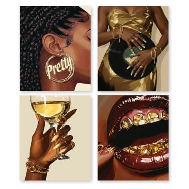 Imagem de RLTXBUK Pacote com 4 kits de arte vintage com diamantes para mulheres negras, presentes afro-americanos, gema de diamante, kits de arte para adultos, crianças, iniciantes, presentes para mulheres