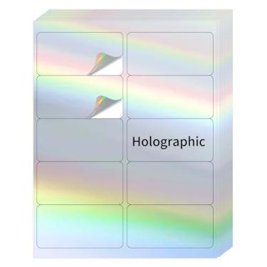 Imagem de YEGAWEN Adesivos de etiquetas de envio, etiquetas holográficas imprimíveis de 5 x 10 cm para impressão a laser/jato de tinta - fosco, adesivo permanente, prata holográfica/20 folhas