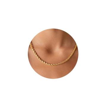 Imagem de Vavily Corrente de ouro 14K banhada a ouro 14 K com clipe de papel, corrente grossa, minimalista, corrente de ouro em camadas, colares gargantilhas para mulheres, Latão, Sem Pedra Preciosa