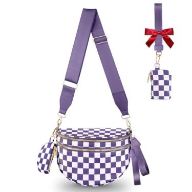 Imagem de Bolsa transversal feminina moderna, pochete grande, bolsa de cinto, bolsa quadriculada, carteiras, bolsas de ombro modernas, Roxo quadriculado, One Size, Presentes finos