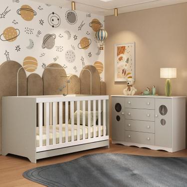 Imagem de Berço Americano 3 Em 1 Com Cômoda 2 Portas 4 Gavetas Sonho Multimóveis MP4713 Branco-off White