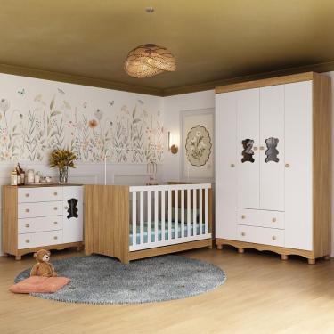 Imagem de Quarto De Bebê Completo Com Berço Americano 3 Em 1 Ternura Multimóveis MP4647 Madeirado-branco