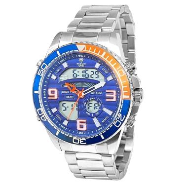 Imagem de Relógio Masculino de Aço Tuguir AnaDigi Infinity TGI37018 Prata e Azul