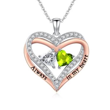 Imagem de WYDDO Colar de coração com pedra do mês de nascimento para mulheres, pingente de corações duplos sobrepostos, aniversário, dia dos namorados, dia das mães, presentes de Natal para esposa, mãe, filha