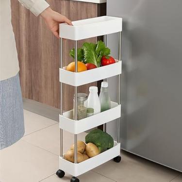Imagem de Carrinho Estreito com 4 Prateleiras em Polipropileno Auxiliar com Rodinhas para Cozinha ou Banheiro(Branco,G)