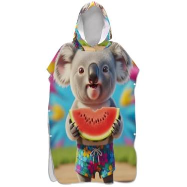 Imagem de Joisal Roupão absorvente para troca de poncho de surfe para adultos, toalhas de banho com capuz, fofos, tropicais, coalas, ponchos de praia para homens