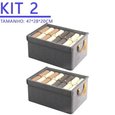 Imagem de Caixa Organizadora Dobrável Premium para Roupas – Organizador de Guarda-Roupa com Tampa Anti Poeira Empilhável(KIT 2UN 【com tampa】)