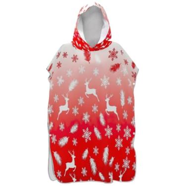 Imagem de Joisal Poncho de surfe para adultos trocador de roupa de praia com capuz toalha de banho leve masculina poncho com capuz rena floco de neve gradiente vermelho