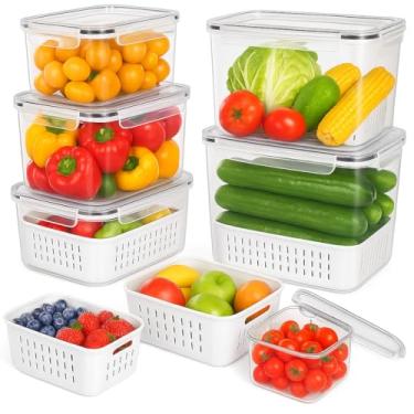 Imagem de Potes Herméticos para Alimentos com Tampa, Plástico Transparente sem BPA, 5 Peças (750ml, 1450ml, 2450ml, 4000ml, 6000ml), Empilháveis com Ventilação