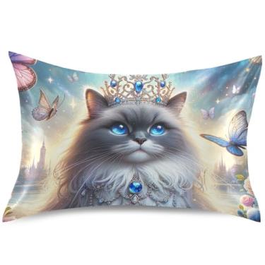 Imagem de Travesseiro de cetim fofo gato Ragdoll gatinho fofo animal refrescante travesseiro padrão queen king size almofadas decorativas, tamanho Queen, 76 cm x 50 cm