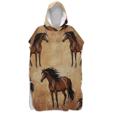 Imagem de Joisal Poncho de surfe para adultos trocador de roupas de banho de praia com capuz leve cavalo marrom poncho masculino com capuz