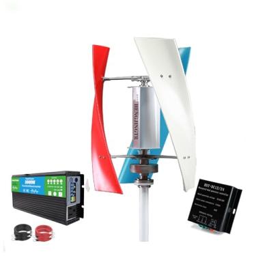 Imagem de 24v,HENGJINGTR Kit de Gerador de Turbinas Eólicas Verticais 3000W-4500W, Motor de 3 Pás para Turbinas Eólicas Domésticas 12V 24V 48V com Controlador para Híbridos Domésticos e Lampião de Rua