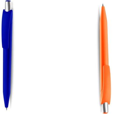 Imagem de Caneta Esferográfica em Alumínio Reciclado, Retrátil, Escrita Azul, Corpo Cilíndrico, Ponta 0.8cm, Ambidestro, 15g (Azul e Laranja)