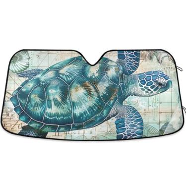 Imagem de Impressão artística tartaruga conchas carro para-sol para-brisa personalizado retrátil caminhão carro persianas para janelas dianteiras protetor S, 134,6 cm x 59,7 cm