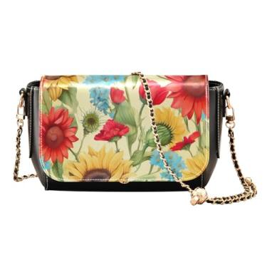 Imagem de Girassol em uma bolsa tiracolo amarela com bolso, bolsa de ombro de couro transversal, bolsas transversais de couro para mulheres, Girassol em amarelo-7, One Size