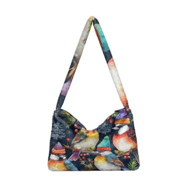 Imagem de Bolsa de pelúcia para doces vermelhos e brancos, bolsas femininas, bolsas de ombro femininas, Beautiful Birds Are In Snow-1, One Size