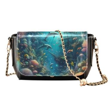 Imagem de GAIGEO Cena de outono cheia de bagas e folhas bolsas transversais de couro, bolsa de couro para mulheres, bolsa de ombro, Fantasy Underwater World, One Size