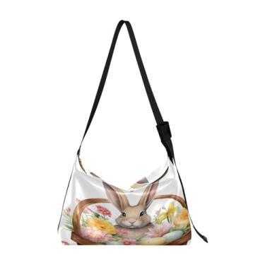 Imagem de Coelho coelho no cesto com bolsa de ombro com flores, bolsa de couro masculina, bolsa de ombro moderna, Cesta de madeira coelhinho da Páscoa em flores - 3, One Size