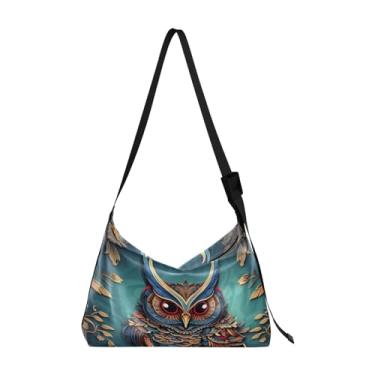 Imagem de Bolsa tiracolo moderna de borracha amarela com bolhas, bolsa tiracolo de couro, bolsas Hobo de couro para mulheres, Coruja decorativa na cor azul-3, One Size