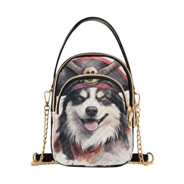 Imagem de Bolsa tiracolo feminina Husky usando um chapéu de pirata, bolsa pequena com alça de ombro, bolsa transversal de outono, Lindo cachorro Husky usando um chapéu de pirata - 4, One Size