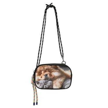 Imagem de TSENQUE Bolsas transversais pequenas bolsas de ombro bolsas de ombro com estampa fofa bolsa de telefone com alça Chow Chow cachorro engraçado gato