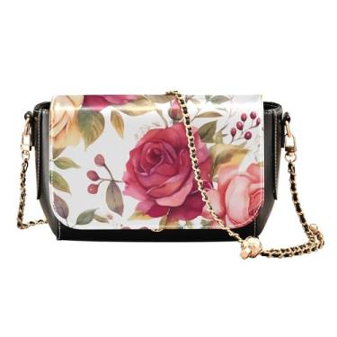 Imagem de GAIGEO Bolsas tiracolo femininas de couro Navajo bege e marrom, bolsa tiracolo de couro com aba, bolsas transversais para mulheres, Aquarela de rosas vermelhas em branco-1, One Size